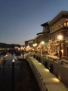 Napa riverfront decor during Holidays