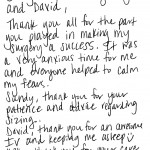 Thank you note to staff