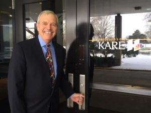 Dr. Ralph Bashioum arriving at KARE11-TV for interview